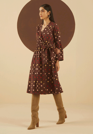 Kanelle-Brown Sierra Print Wrap Dress-INDIASPOPUP.COM