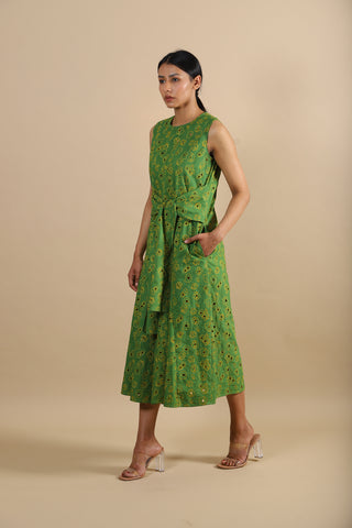 Kanelle-Green Aria Schiffli Dress-INDIASPOPUP.COM