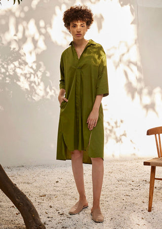 Kharakapas-Spring Sap Green Shirt Dress-INDIASPOPUP.COM