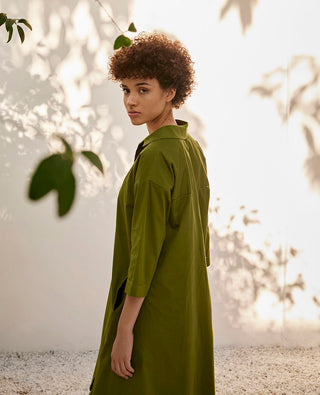 Kharakapas-Spring Sap Green Shirt Dress-INDIASPOPUP.COM