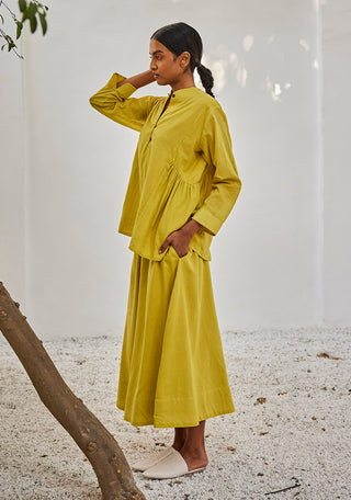 Kharakapas-Corn Lime Yellow Tunic With Trousers-INDIASPOPUP.COM