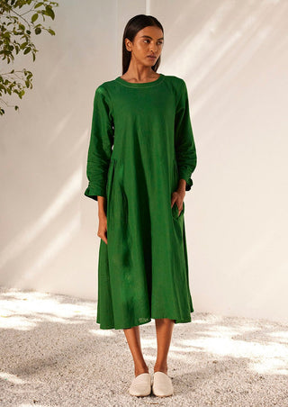 Kharakapas-Late Spring Green Midi Dress-INDIASPOPUP.COM