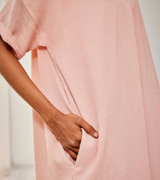 Kharakapas-Baby Pink Cotton Tunic With Trouser-INDIASPOPUP.COM