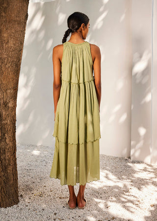 Kharakapas-Blooming Green Midi Dress-INDIASPOPUP.COM
