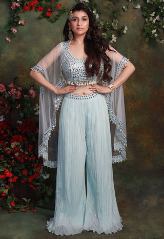 Archana Kochhar-Blue Jacket With Blouse And Palazzo-INDIASPOPUP.COM