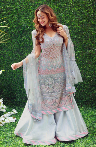 Archana Kochhar-Blue Embroidered Kurta Sharara Set-INDIASPOPUP.COM