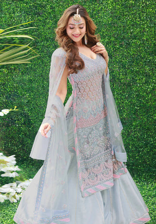 Archana Kochhar-Blue Embroidered Kurta Sharara Set-INDIASPOPUP.COM
