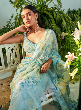 Mani Bhatia-Aria Ice Blue Ruffle Saree Set-INDIASPOPUP.COM