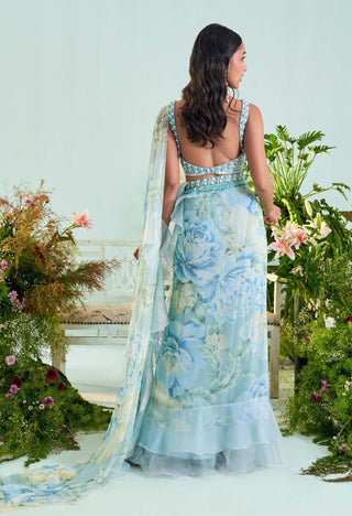 Mani Bhatia-Aria Ice Blue Ruffle Saree Set-INDIASPOPUP.COM