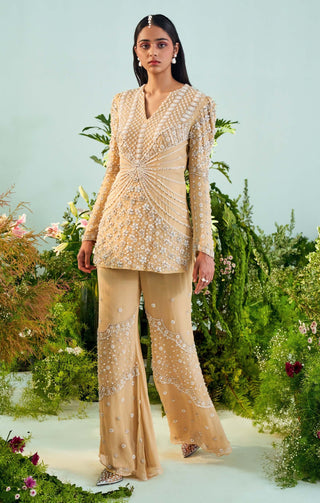 Mani Bhatia-Ella Beach Sand Peplum Sharara Set-INDIASPOPUP.COM