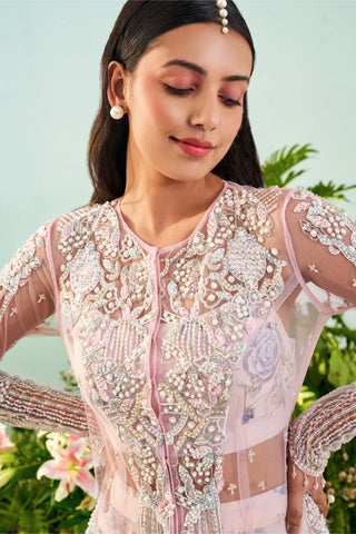 Mani Bhatia-Zoey Candy Pink Jacket With Bustier And Gharara-INDIASPOPUP.COM