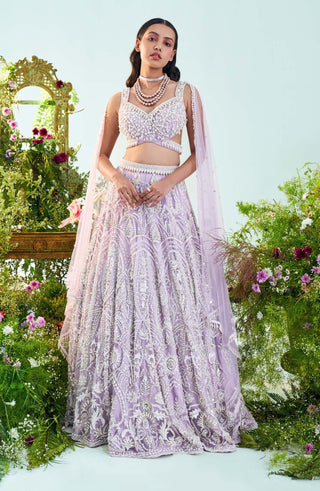 Mani Bhatia-Ruby Lilac Pearl Embroidered Lehenga Set-INDIASPOPUP.COM