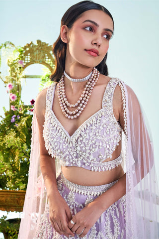 Mani Bhatia-Ruby Lilac Pearl Embroidered Lehenga Set-INDIASPOPUP.COM
