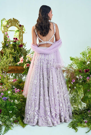 Mani Bhatia-Ruby Lilac Pearl Embroidered Lehenga Set-INDIASPOPUP.COM
