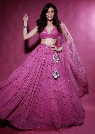 Dark Blush Tier Lehenga Set