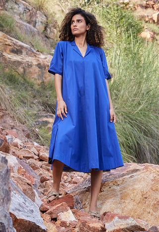 Kharakapas-Blue A-Line Midi Dress-INDIASPOPUP.COM