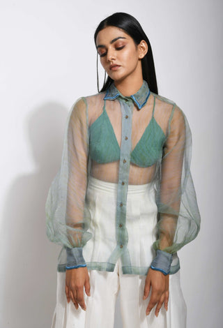 The Loom Art-Sea Waves Embroidered Shirt-INDIASPOPUP.COM