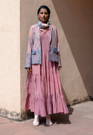 The Loom Art-Pink Silk Jacket With Dress-INDIASPOPUP.COM