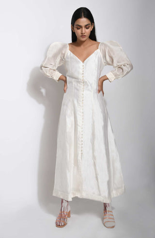The Loom Art-Pearl White Silk Dress-INDIASPOPUP.COM