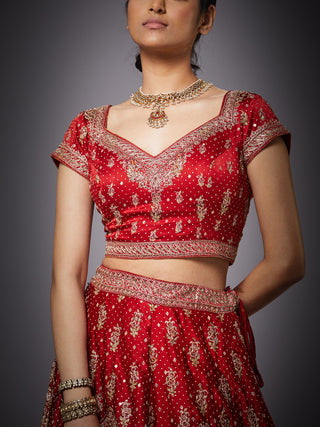 Ri.Ritu Kumar-Red Saffron Lehenga Set-INDIASPOPUP.COM