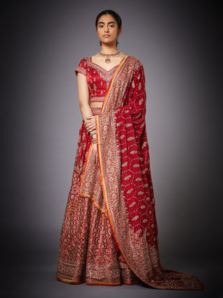Ri.Ritu Kumar-Red Saffron Lehenga Set-INDIASPOPUP.COM