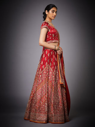 Ri.Ritu Kumar-Red Saffron Lehenga Set-INDIASPOPUP.COM