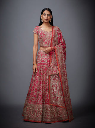 Ri.Ritu Kumar-Fuchsia Short Blouse With Lehenga & Dupatta-INDIASPOPUP.COM