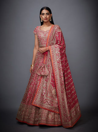 Ri.Ritu Kumar-Fuchsia Short Blouse With Lehenga & Dupatta-INDIASPOPUP.COM