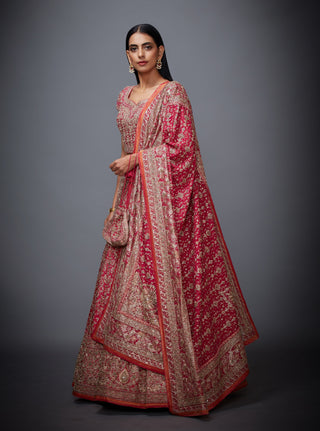 Ri.Ritu Kumar-Fuchsia Short Blouse With Lehenga & Dupatta-INDIASPOPUP.COM