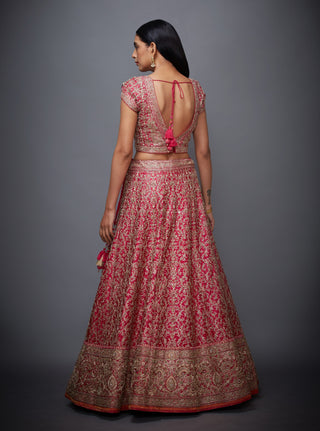 Ri.Ritu Kumar-Fuchsia Short Blouse With Lehenga & Dupatta-INDIASPOPUP.COM