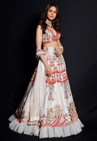 Archana Kochhar-Ivory Floral Embroidery Lehenga Set-INDIASPOPUP.COM