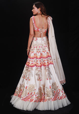Archana Kochhar-Ivory Floral Embroidery Lehenga Set-INDIASPOPUP.COM