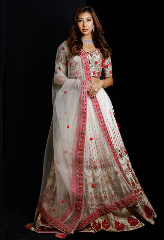 Archana Kochhar-Ivory Floral Embroidery Lehenga Set-INDIASPOPUP.COM