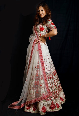 Archana Kochhar-Ivory Floral Embroidery Lehenga Set-INDIASPOPUP.COM
