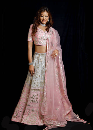 Archana Kochhar-Blue Pink Embroidery Lehenga Set-INDIASPOPUP.COM