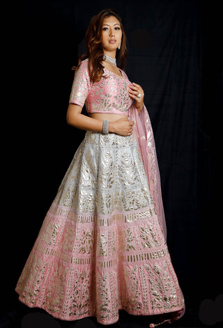 Archana Kochhar-Blue Pink Embroidery Lehenga Set-INDIASPOPUP.COM