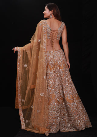 Archana Kochhar-Gold Floral Embroidered Lehenga Set-INDIASPOPUP.COM