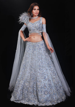 Archana Kochhar-Blue Floral Embroidered Lehenga With Blouse-INDIASPOPUP.COM