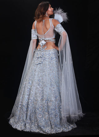 Archana Kochhar-Blue Floral Embroidered Lehenga With Blouse-INDIASPOPUP.COM