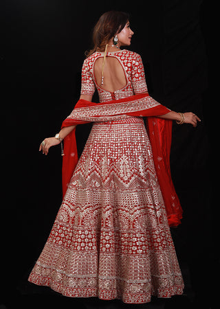 Archana Kochhar-Red Bridal Embroidered Lehenga Set-INDIASPOPUP.COM