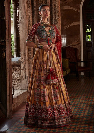 Kalista-Samaira Mustard Teal Lehenga Set-INDIASPOPUP.COM