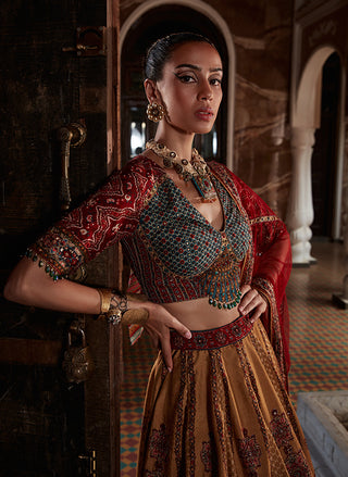 Kalista-Samaira Mustard Teal Lehenga Set-INDIASPOPUP.COM