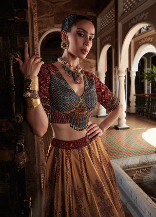 Kalista-Samaira Mustard Teal Lehenga Set-INDIASPOPUP.COM
