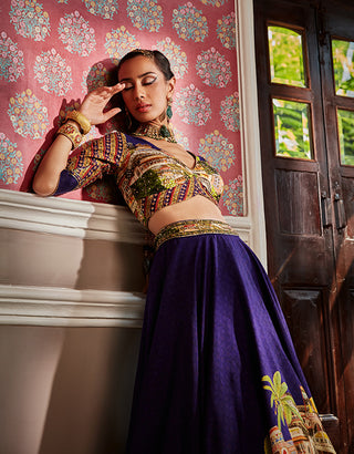 Kalista-Aria Midnight Blue Embroidered Lehenga Set-INDIASPOPUP.COM