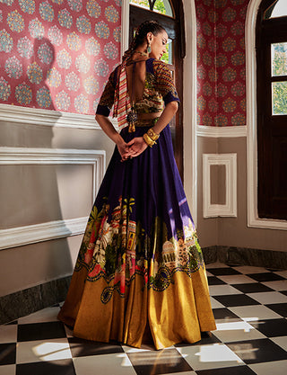 Kalista-Aria Midnight Blue Embroidered Lehenga Set-INDIASPOPUP.COM