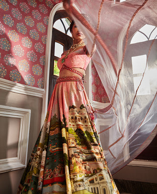 Kalista-Pakeeza Pink Lehenga Set-INDIASPOPUP.COM