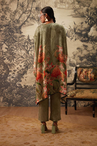 Kalista-Sage Green Kaftan And Pants-INDIASPOPUP.COM