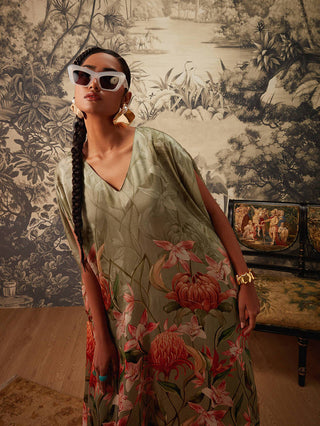 Kalista-Sage Green Kaftan And Pants-INDIASPOPUP.COM