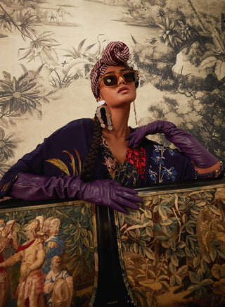 Kalista-Midnight Blue Printed Kaftan-INDIASPOPUP.COM