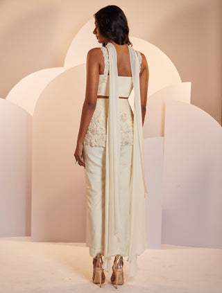 Shloka Khialani-Rachel Ivory Draped Bodice With Pant And Dupatta-INDIASPOPUP.COM